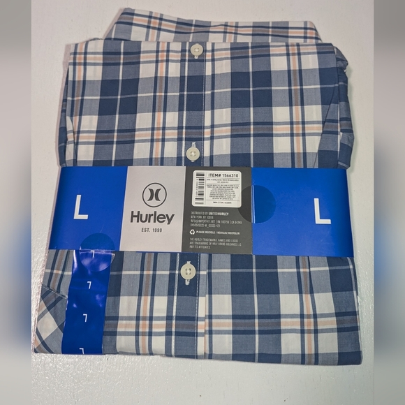 Hurley Men's Blue/White Plaid Woven Short Sleeve Shirt - Picture 5 of 5